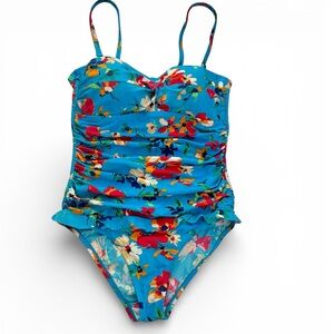 Chaps Floral One Piece Swimsuit - Blue and Red Molded Cups Removable Straps 8